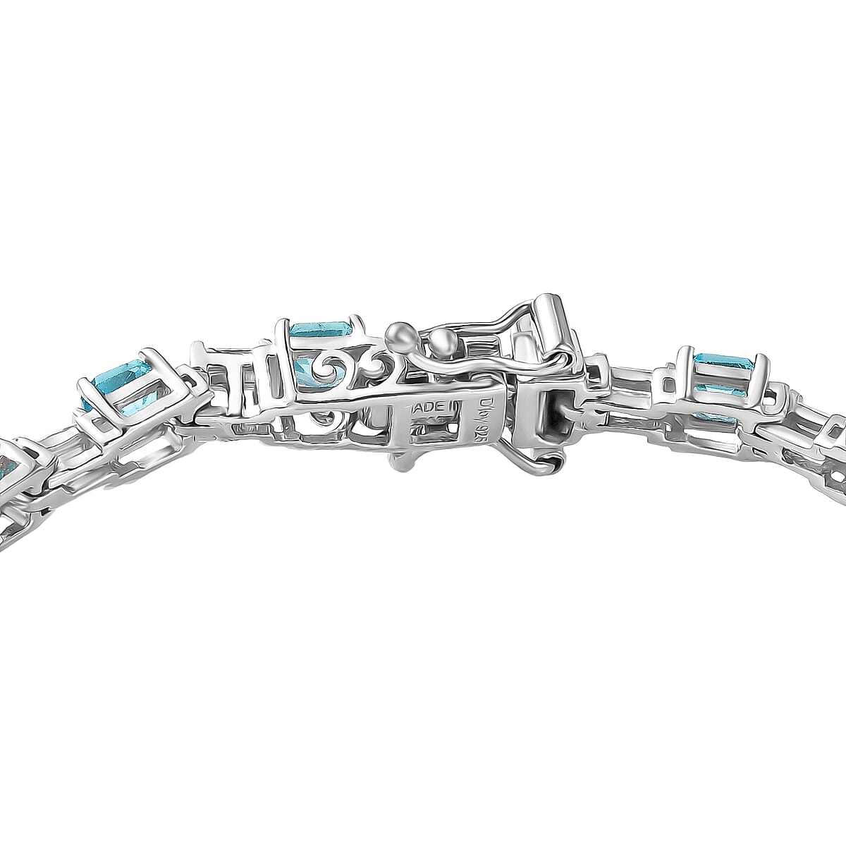 D'Joy Asscher Cut Apatite and Moissanite 7.90 ctw Linear Architecture Bracelet in Rhodium Over Sterling Silver (7.25 In) image number 3