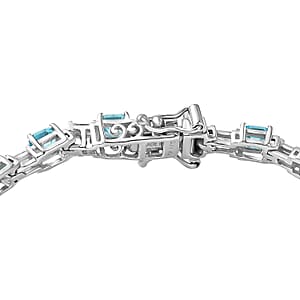 D'Joy Asscher Cut Apatite and Moissanite 7.90 ctw Linear Architecture Bracelet in Rhodium Over Sterling Silver (7.25 In)