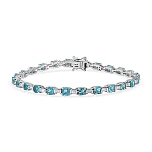 D'Joy Asscher Cut Apatite and Moissanite 9.10 ctw Linear Architecture Bracelet in Rhodium Over Sterling Silver (8.00 In)