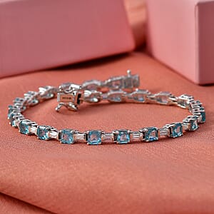 D'Joy Asscher Cut Apatite and Moissanite 9.10 ctw Linear Architecture Bracelet in Rhodium Over Sterling Silver (8.00 In)