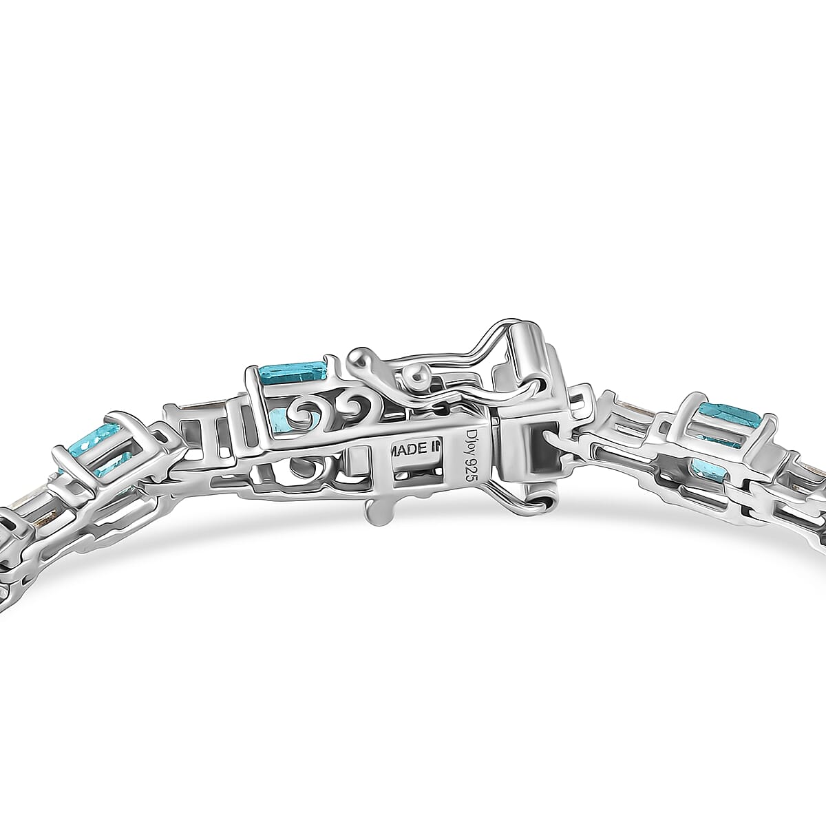 D'Joy Asscher Cut Apatite and Moissanite 9.10 ctw Linear Architecture Bracelet in Rhodium Over Sterling Silver (8.00 In) image number 3