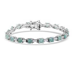 D'Joy Asscher Cut Grandidierite and Moissanite 8.00 ctw Linear Architecture Bracelet in Rhodium Over Sterling Silver (6.50 In)