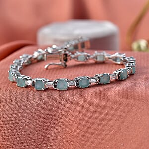 D'Joy Asscher Cut Grandidierite and Moissanite 8.00 ctw Linear Architecture Bracelet in Rhodium Over Sterling Silver (6.50 In)
