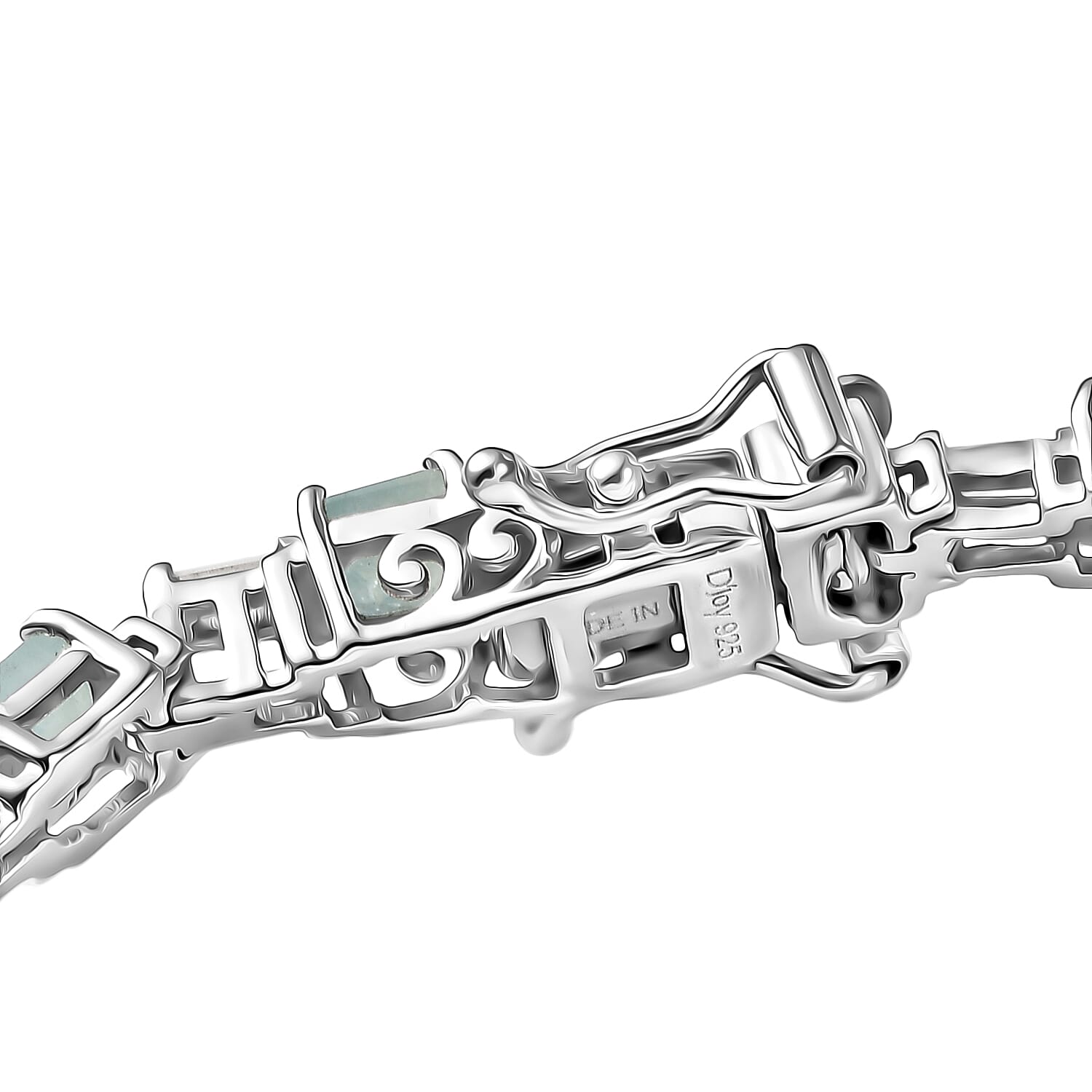 D'Joy Asscher Cut Grandidierite and Moissanite 8.00 ctw Linear Architecture Bracelet in Rhodium Over Sterling Silver (6.50 In)