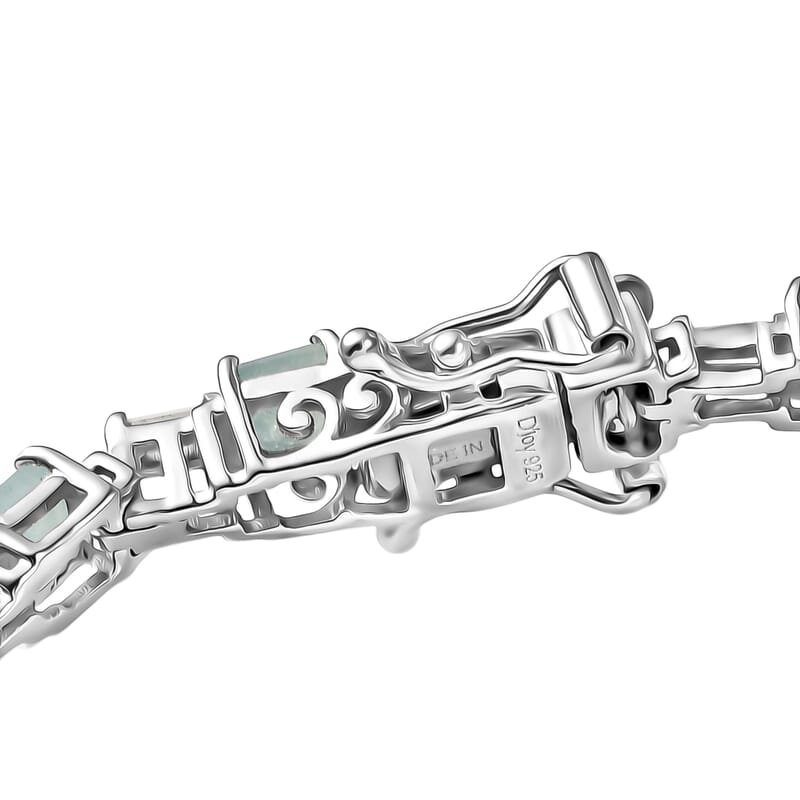 D'Joy Asscher Cut Grandidierite and Moissanite 8.00 ctw Linear Architecture Bracelet in Rhodium Over Sterling Silver (6.50 In)