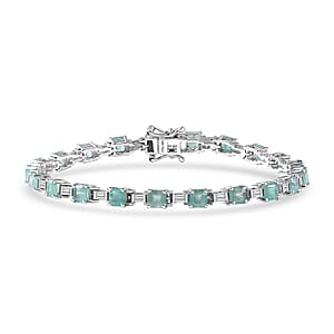 D'Joy Asscher Cut Grandidierite and Moissanite 8.00 ctw Linear Architecture Bracelet in Rhodium Over Sterling Silver (7.25 In)