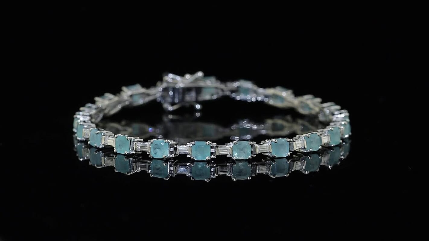 D'Joy Apatite, Moissanite Bracelet in Rhodium Over Sterling Silver (6.50 In) 7.90 ctw