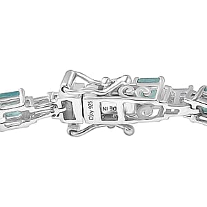 D'Joy Asscher Cut Grandidierite and Moissanite 8.00 ctw Linear Architecture Bracelet in Rhodium Over Sterling Silver (7.25 In)