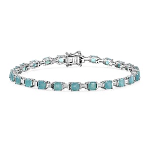 D'Joy Asscher Cut Grandidierite and Moissanite 9.15 ctw Linear Architecture Bracelet in Rhodium Over Sterling Silver (8.00 In)