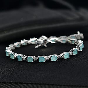 D'Joy Asscher Cut Grandidierite and Moissanite 9.15 ctw Linear Architecture Bracelet in Rhodium Over Sterling Silver (8.00 In)