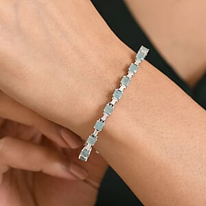 D'Joy Asscher Cut Grandidierite and Moissanite 9.15 ctw Linear Architecture Bracelet in Rhodium Over Sterling Silver (8.00 In)