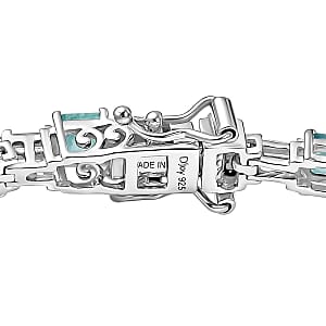 D'Joy Asscher Cut Grandidierite and Moissanite 9.15 ctw Linear Architecture Bracelet in Rhodium Over Sterling Silver (8.00 In)