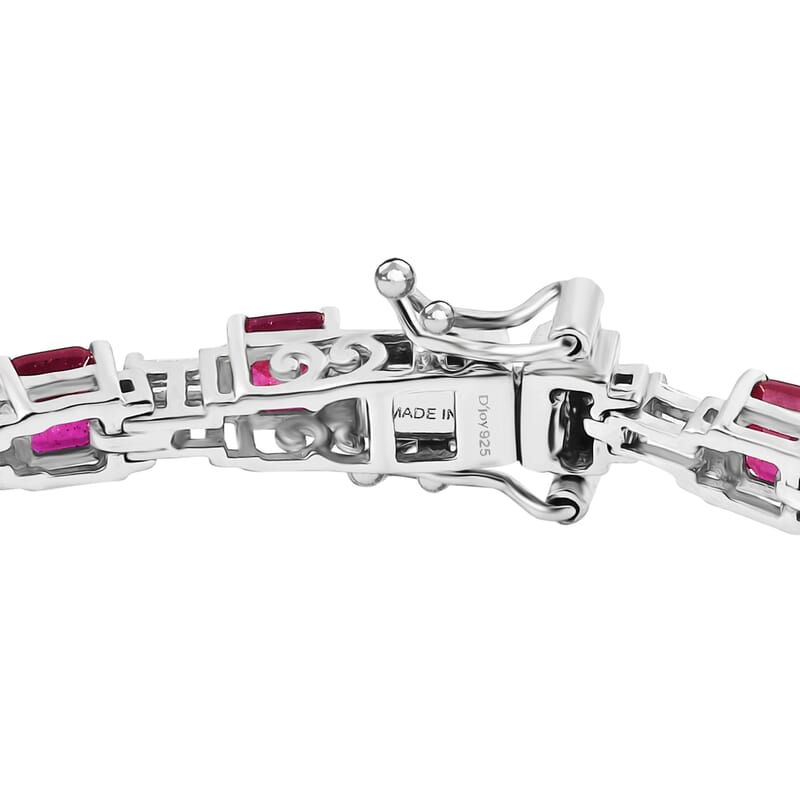 D'Joy Asscher Cut Niassa Ruby (FF) and Moissanite 12.10 ctw Linear Architecture Bracelet in Rhodium Over Sterling Silver (6.50 In)