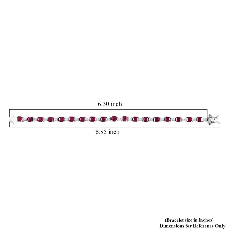 D'Joy Asscher Cut Niassa Ruby (FF) and Moissanite 12.10 ctw Linear Architecture Bracelet in Rhodium Over Sterling Silver (6.50 In)