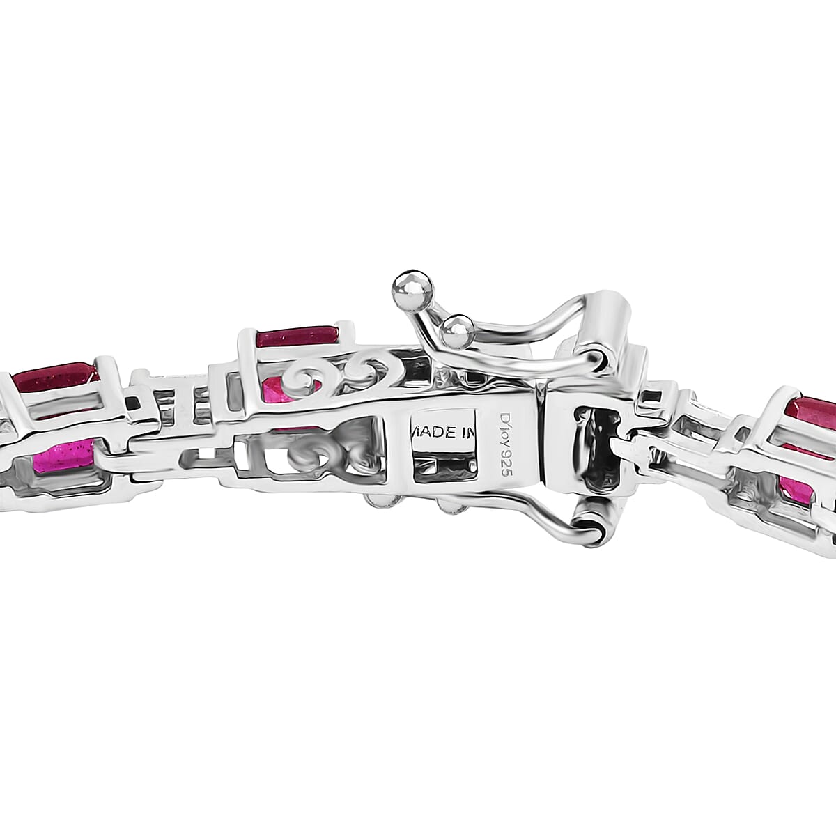 D'Joy Asscher Cut Niassa Ruby (FF) and Moissanite 12.65 ctw Linear Architecture Bracelet in Rhodium Over Sterling Silver (7.25 In) image number 3