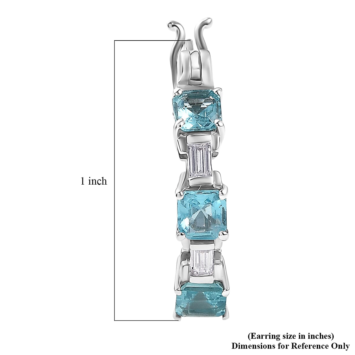 D'Joy Asscher Cut Apatite and Moissanite 2.10 ctw Hoop Earrings in Rhodium Over Sterling Silver image number 5