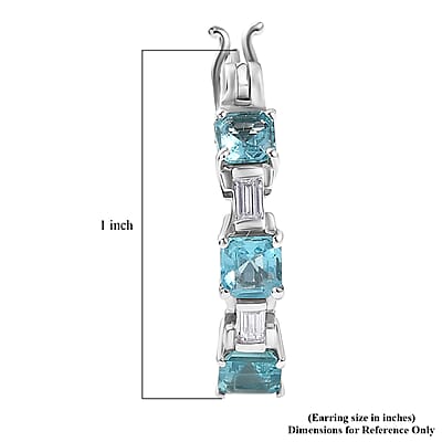 D'Joy Asscher Cut Apatite and Moissanite 2.10 ctw Linear Architecture Earrings in Rhodium Over Sterling Silver