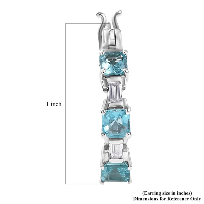 D'Joy Asscher Cut Apatite and Moissanite 2.10 ctw Linear Architecture Earrings in Rhodium Over Sterling Silver
