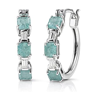 D'Joy Asscher Cut Grandidierite and Moissanite 2.35 ctw Linear Architecture Earrings in Rhodium Over Sterling Silver