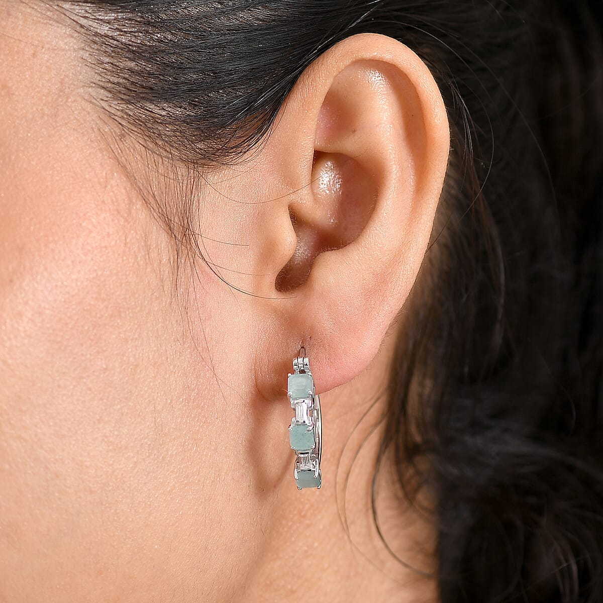 D'Joy Asscher Cut Grandidierite and Moissanite 2.35 ctw Linear Architecture Earrings in Rhodium Over Sterling Silver image number 2