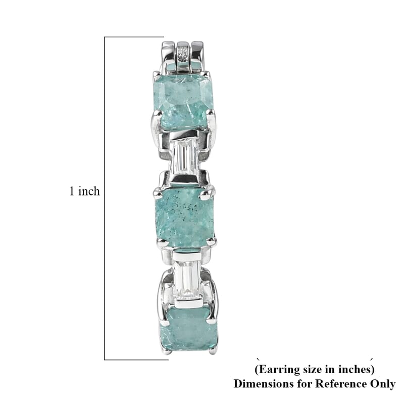 D'Joy Asscher Cut Grandidierite and Moissanite 2.35 ctw Linear Architecture Earrings in Rhodium Over Sterling Silver