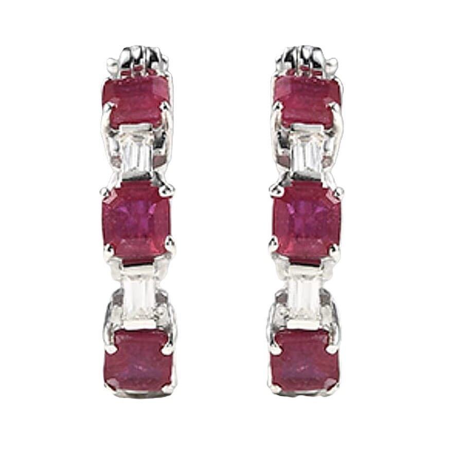 D'Joy Asscher Cut Apatite, Moissanite Hoop Earrings in Rhodium Over Sterling Silver 2.30 ctw