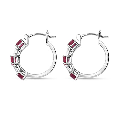 D'Joy Asscher Cut Niassa Ruby (FF) and Moissanite 3.15 ctw Linear Architecture Earrings in Rhodium Over Sterling Silver
