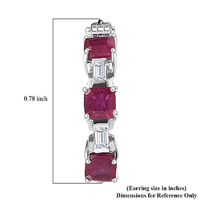 D'Joy Asscher Cut Niassa Ruby (FF) and Moissanite 3.15 ctw Linear Architecture Earrings in Rhodium Over Sterling Silver
