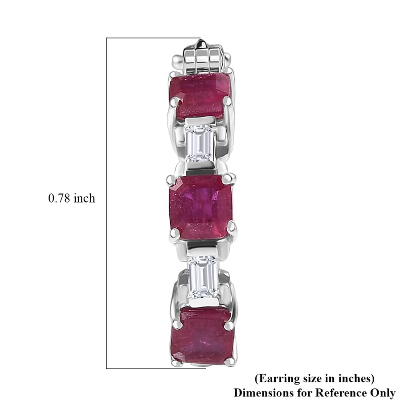 D'Joy Asscher Cut Niassa Ruby (FF) and Moissanite 3.15 ctw Linear Architecture Earrings in Rhodium Over Sterling Silver