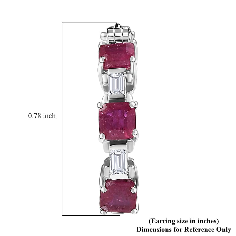 D'Joy Asscher Cut Niassa Ruby (FF) and Moissanite 3.15 ctw Linear Architecture Earrings in Rhodium Over Sterling Silver