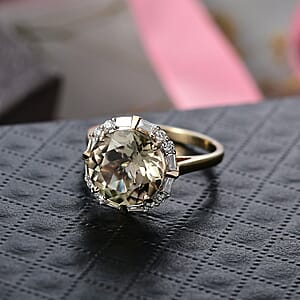 Doorbuster Certified & Appraised AAA Turkizite and Luxuriant Diamond G-H SI 5.57 ctw Ring in 10K Yellow Gold (Size 10.0)