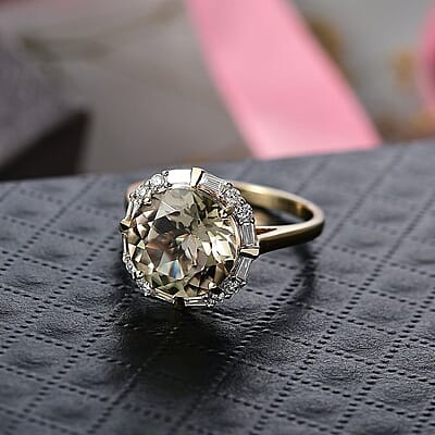 Certified & Appraised AAA Turkizite and Luxuriant Diamond G-H SI 5.57 ctw Ring in 10K Yellow Gold (Size 12.0)