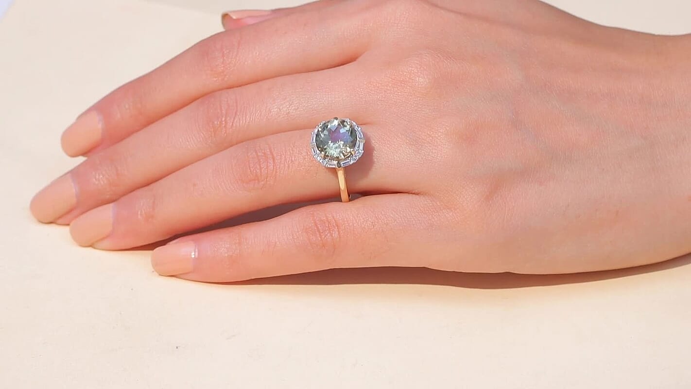 Certified & Appraised AAA Turkizite and Luxuriant Diamond G-H SI 5.57 ctw Ring in 10K Yellow Gold