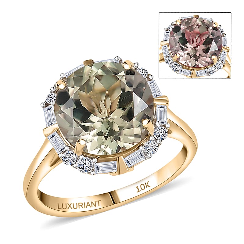 Certified & Appraised AAA Turkizite and Luxuriant Diamond G-H SI 5.57 ctw Ring in 10K Yellow Gold (Size 9.0)