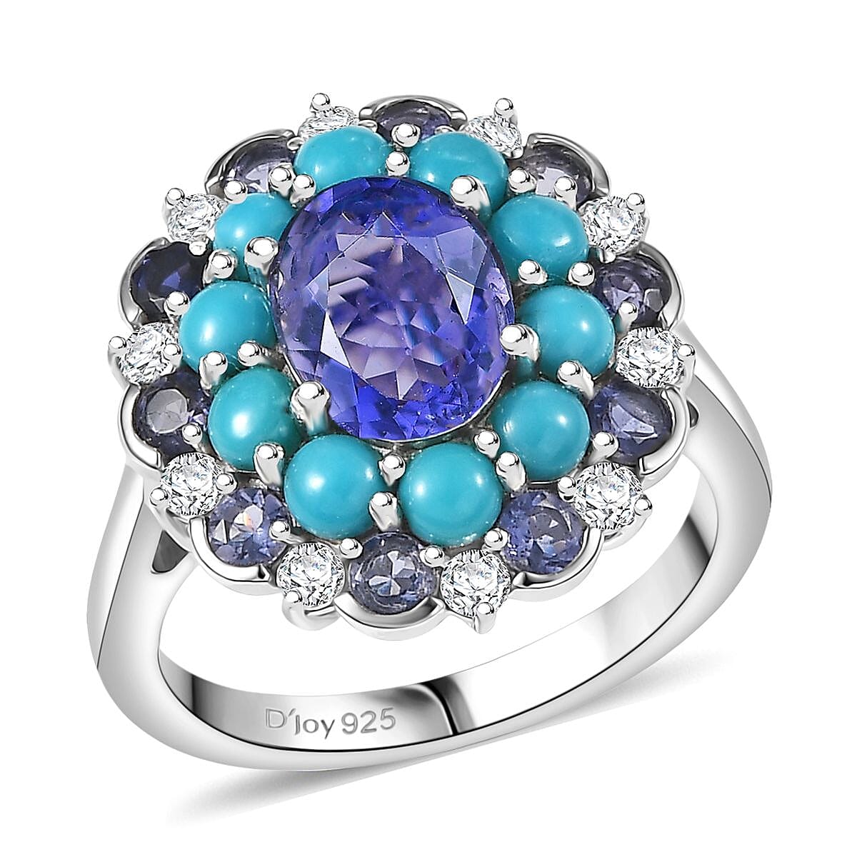 Doorbuster D'Joy Premium Catalina Iolite and Multi Gemstone 3.90 ctw Dynasty Bloom Ring in Rhodium Over Sterling Silver (Size 10.0) image number 0