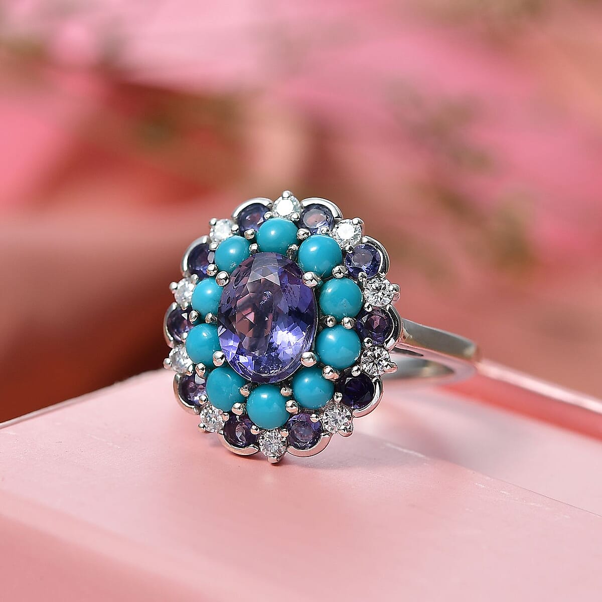 Doorbuster D'Joy Premium Catalina Iolite and Multi Gemstone 3.90 ctw Dynasty Bloom Ring in Rhodium Over Sterling Silver (Size 10.0) image number 1