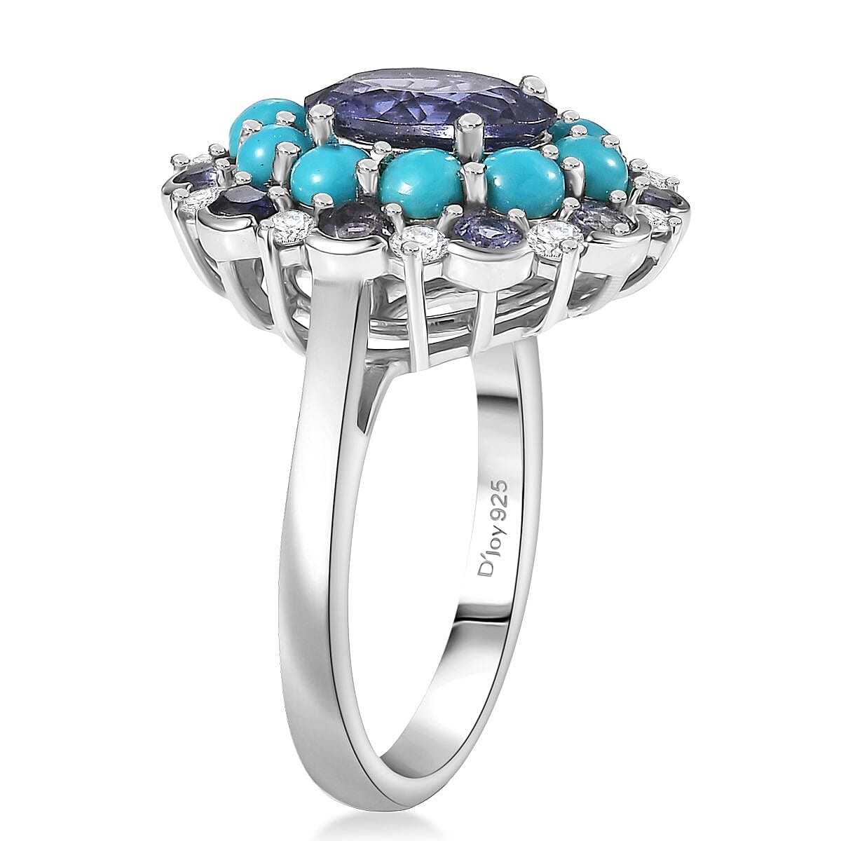 Doorbuster D'Joy Premium Catalina Iolite and Multi Gemstone 3.90 ctw Dynasty Bloom Ring in Rhodium Over Sterling Silver (Size 10.0) image number 3