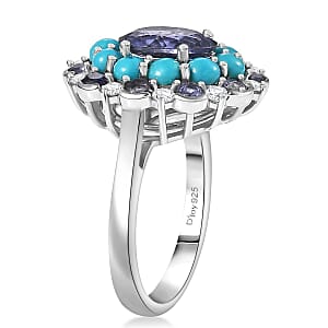 Doorbuster D'Joy Premium Catalina Iolite and Multi Gemstone 3.90 ctw Dynasty Bloom Ring in Rhodium Over Sterling Silver (Size 10.0)