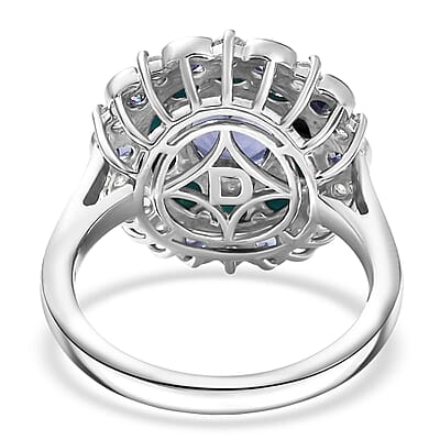  D'Joy Premium Catalina Iolite and Multi Gemstone 3.90 ctw Dynasty Bloom Ring in Rhodium Over Sterling Silver (Size 10.0)