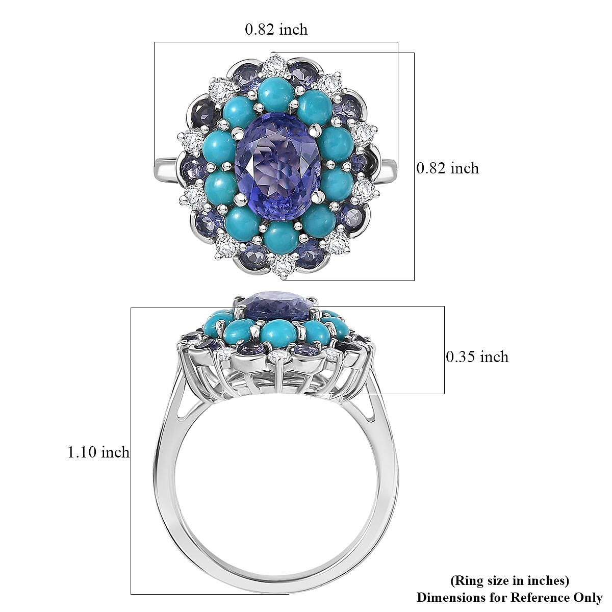 Doorbuster D'Joy Premium Catalina Iolite and Multi Gemstone 3.90 ctw Dynasty Bloom Ring in Rhodium Over Sterling Silver (Size 10.0) image number 5