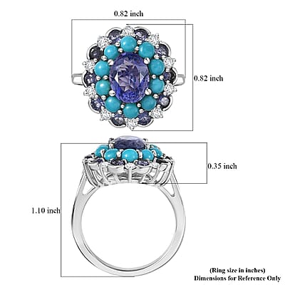  D'Joy Premium Catalina Iolite and Multi Gemstone 3.90 ctw Dynasty Bloom Ring in Rhodium Over Sterling Silver (Size 10.0)