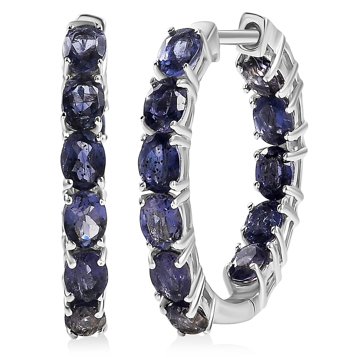 D'Joy Premium Catalina Iolite 4.00 ctw Inside-out Hoop Earrings in Rhodium Over Sterling Silver image number 0