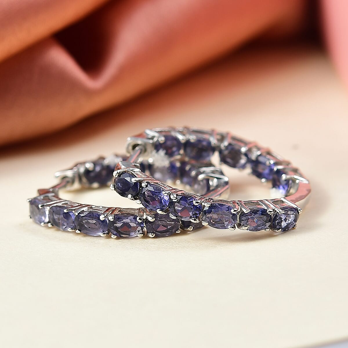 D'Joy Premium Catalina Iolite 4.00 ctw Inside-out Hoop Earrings in Rhodium Over Sterling Silver image number 1