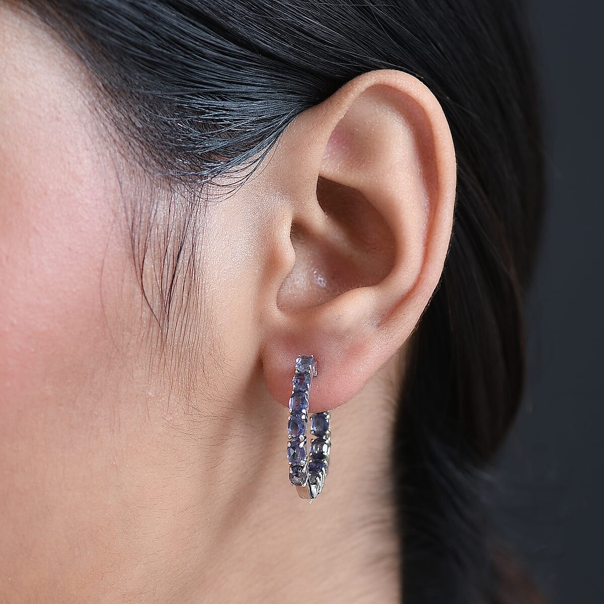 D'Joy Premium Catalina Iolite 4.00 ctw Inside-out Hoop Earrings in Rhodium Over Sterling Silver image number 2