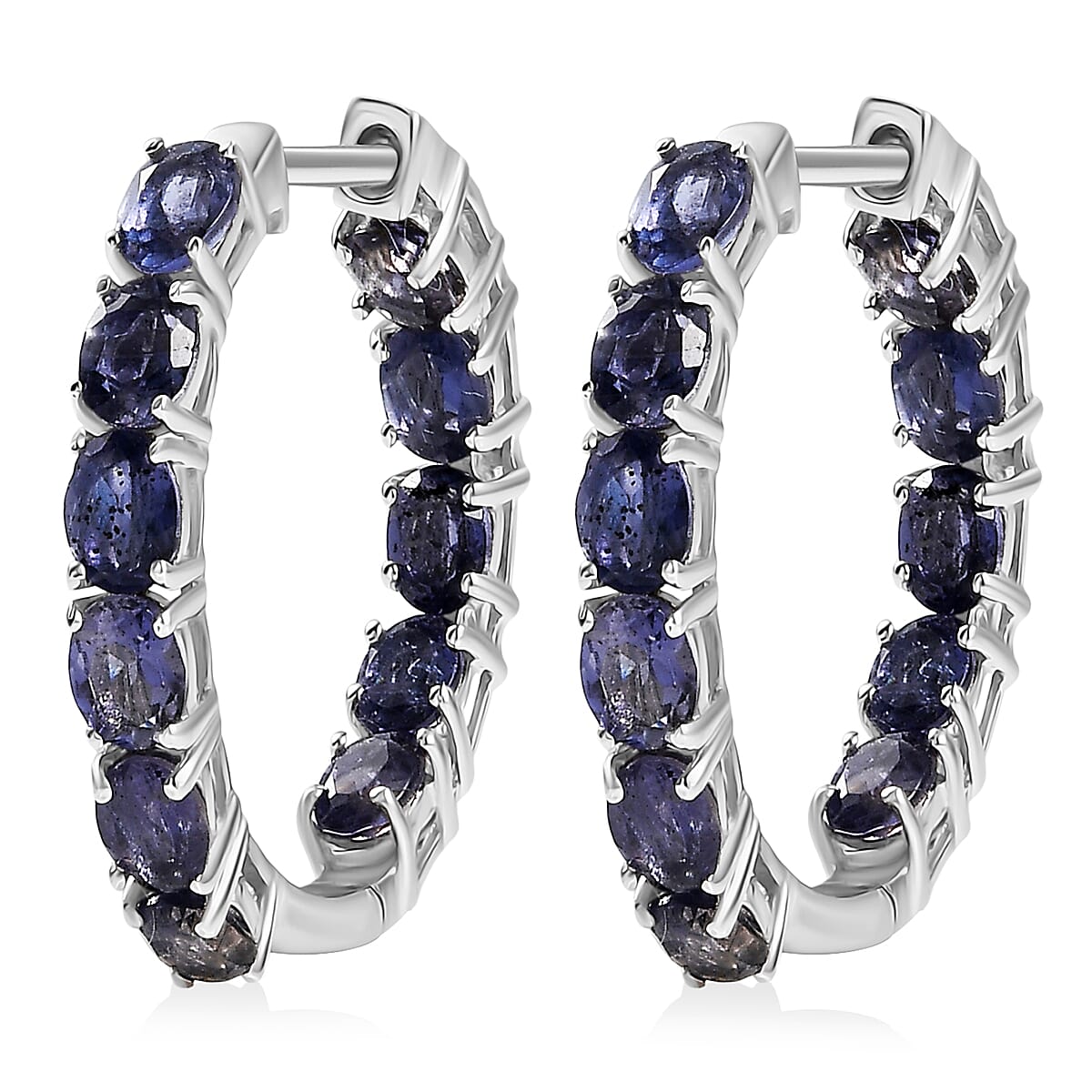 D'Joy Premium Catalina Iolite 4.00 ctw Inside-out Hoop Earrings in Rhodium Over Sterling Silver image number 3