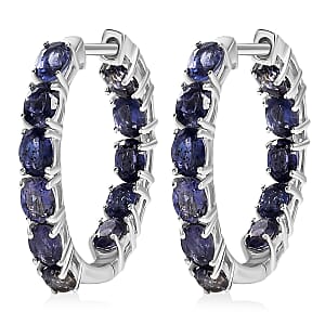 D'Joy Catalina Iolite Inside-out Hoop Earrings in Rhodium Over Sterling Silver 3.50 ctw
