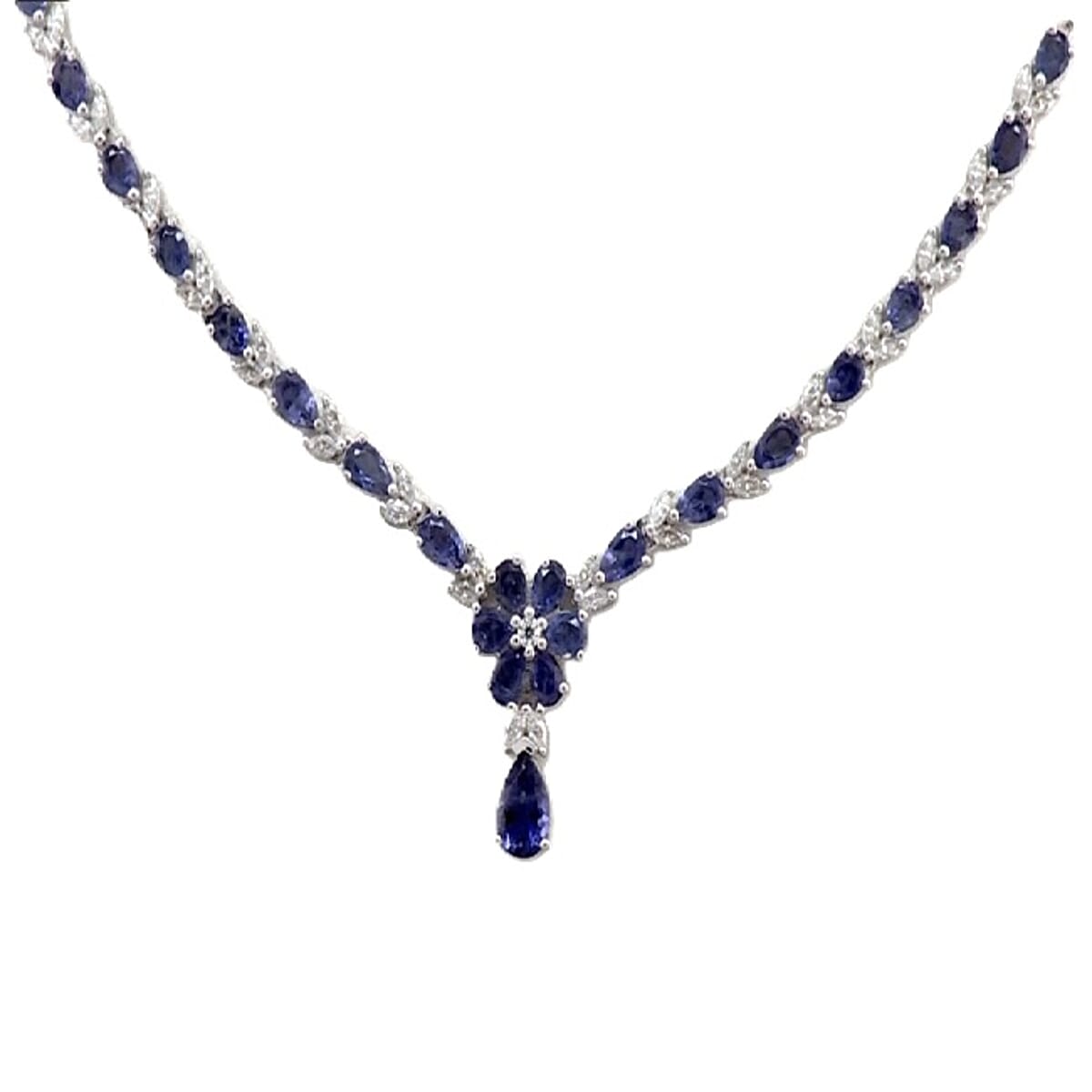 D'Joy Premium Catalina Iolite and Moissanite 4.70 ctw Royal Serenade Necklace in Rhodium Over Sterling Silver 18 Inches image number 0