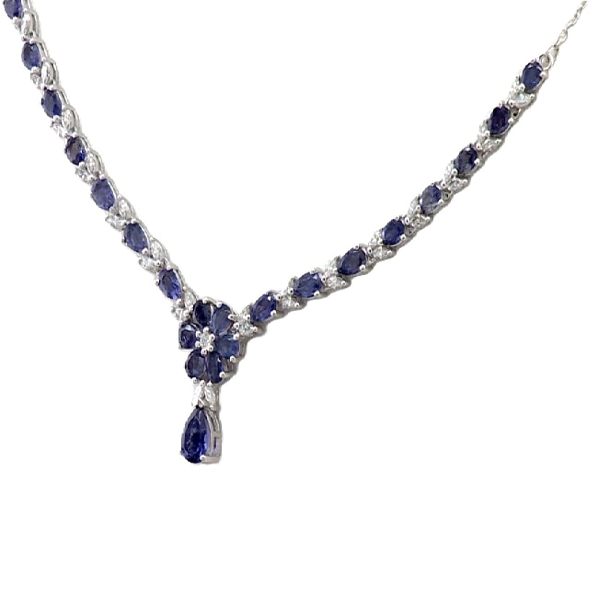 D'Joy Premium Catalina Iolite and Moissanite 4.70 ctw Royal Serenade Necklace in Rhodium Over Sterling Silver 18 Inches image number 1