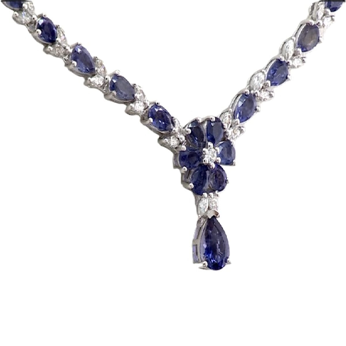 D'Joy Premium Catalina Iolite and Moissanite 4.70 ctw Royal Serenade Necklace in Rhodium Over Sterling Silver 18 Inches image number 2