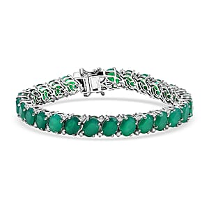 EverTrue Verde Onyx, White Zircon Bracelet in Platinum Bond (8.00 In) 37.60 ctw